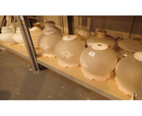 Seventeen assorted glass ceiling mounted lamp shades including a set of four and a set of two
