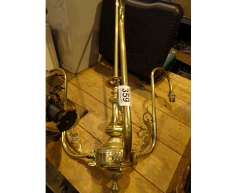 Brass chandelier converted to electric and a reproduction ray lamp by Pifco