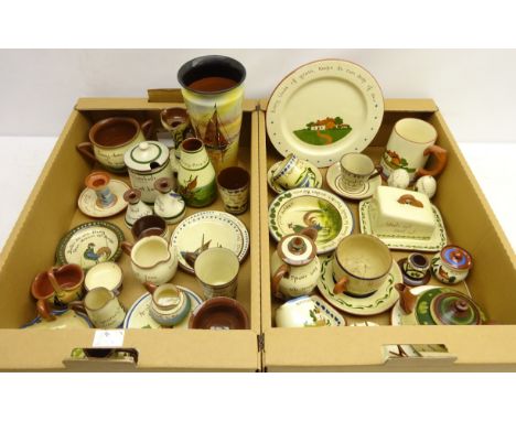 Victorian Longpark motto ware teapot, Watcombe cheese dish, 'Filey' coffee pot, 'From Pickering' Longpark beaker, tall Watcom