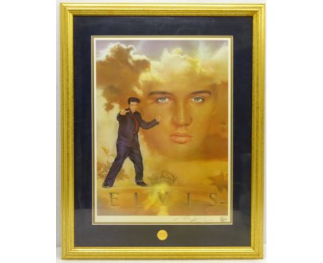 'Elvis The King' framed limited edition lithograph by Nate Giorgio, commissioned by Graceland for Franklin Mint, signed by th