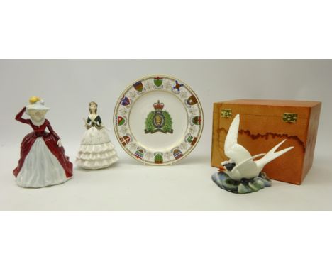 Royal Crown Derby porcelain 'Tern', boxed, Royal Worcester 'Debutante', Ladies of Fashion Coalport figure and a Spode 'Royal 