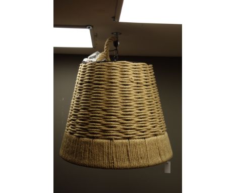 Large pendent centre light fitting with rope work shade - as new in box, H48cm
