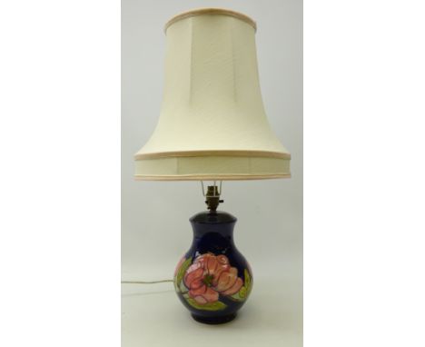 Moorcroft 'Magnolia' pattern baluster table lamp on cobalt blue ground, H26cm of main body    Condition Report   Click here f