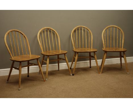 Set four Ercol 'Windsor' light elm chairs, stick and hoop back    Condition Report   Click here for further images, condition