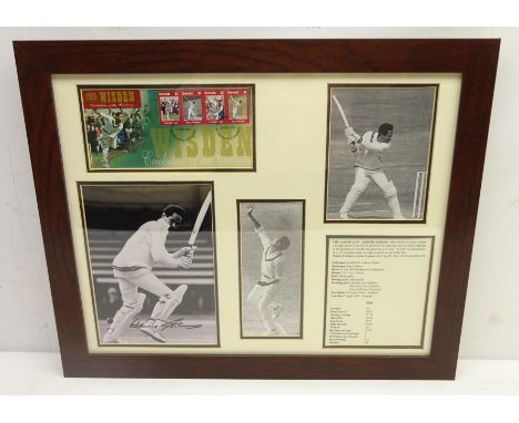 Cricketing memorabilia - signed photographic print of Sir Garfield Sobers, his batting, fielding and bowling averages, Wisden