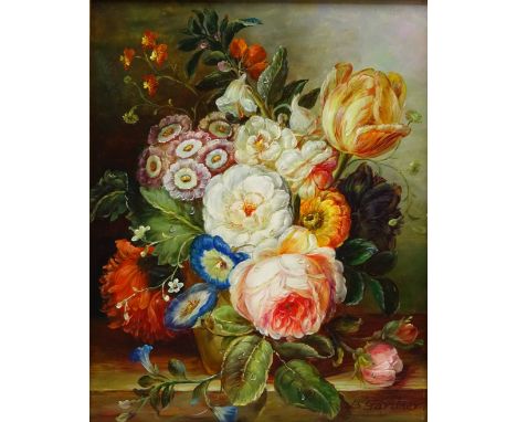 Still Life of Flowers, oil on panel signed by B Gardener (20th Century) 24.5cm x 19.5cm    Condition Report   Click here for 