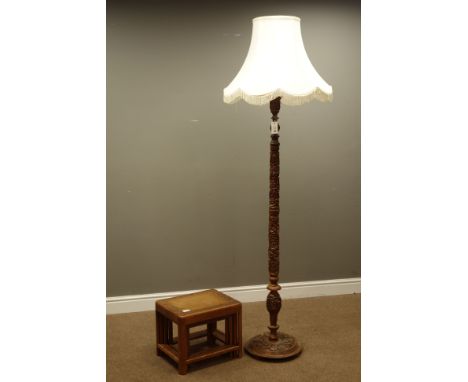 Eastern carved hard wood standard lamp and nest of four tables   Condition Report   Click here for further images, condition,