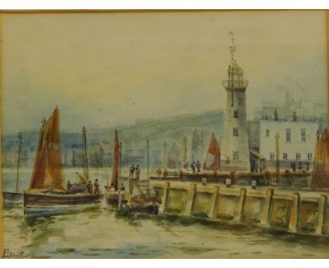 Scarborough Lighthouse, early 20th century watercolour signed by A. Smith 14cm x 18.5cm and 'The South Prospect of Scarboroug