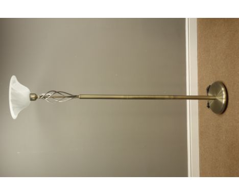 Brushed silver finish uplighter with glass shade, H179cm (This item is PAT tested - 5 day warranty from date of sale)