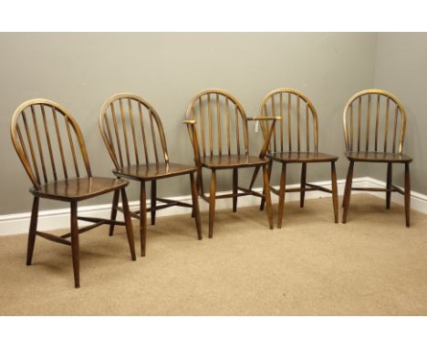 Set five Ercol elm and beech stick and hoop back dining chairs   Condition Report   Click here for further images, condition,