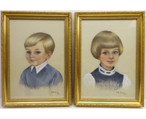 Portrait of a Boy and Girl, two 20th century pastel drawings signed and dated 1975 by Bette Spencer 45.5cm x 31cm (2)   Condi