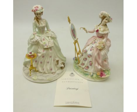 Two Royal Worcester limited edition figurines 'Painting' with certificate & 'Poetry' from the ''The Graceful Arts' collection