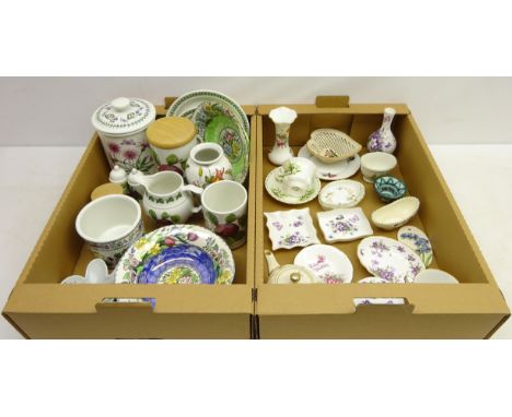 Two Portmeirion 'Botanic Garden' storage jars, planter, jug, two plates, vases etc, two Maling lustre bowls, Royal Albert 'Sn