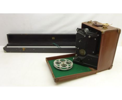 Specto Ltd film projector, type F with a Taylor-Hobson 2 inch projector lens, in case & a Lumaplak cinematograph screen in wo