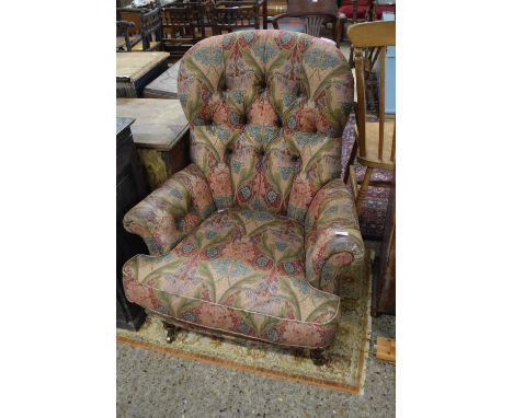 Liberty floral upholstered button back chair (wear to fabric on arms)