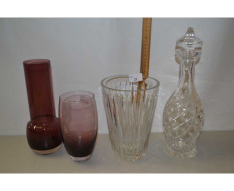 Mixed Lot: Various Art Glass vases, decanter etc