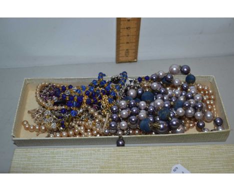 Box of various assorted simulated pearl necklaces and other costume jewellery