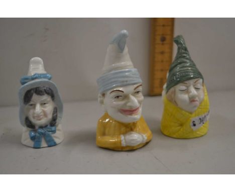 Three Royal Worcester candle snuffers, Mr &amp; Mrs Caudle and Mr Punch (3)
