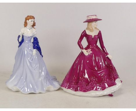 Royal Worcester lady figures to include January and July, boxed. (2) 