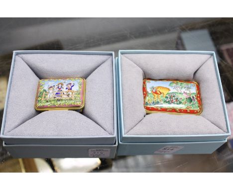 Two Halcyon Days rectangular enamel boxes, one depicting Winnie the Pooh.