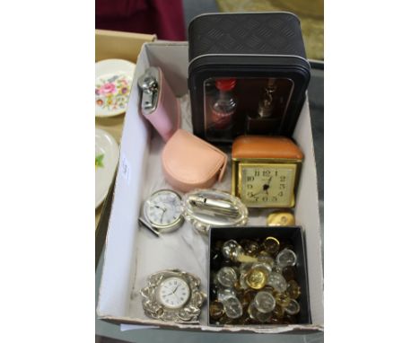 A group of collectable items to include a Ronson table lighter, a small desk clock etc.