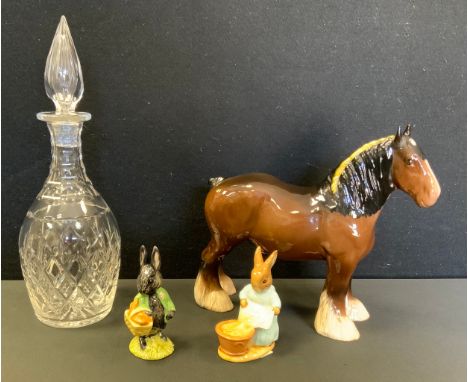 A Beswick model Little Black Rabbit;  another Cecily Parsley;  Royal Doulton Shire horse;  a Webb Corbert crystal glass decan