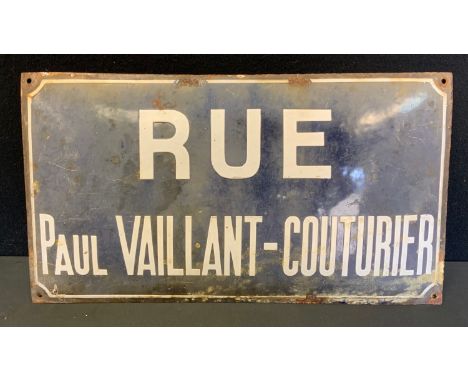 A French Enamel sign, RUE PAUL VAILLANT-COUTURIER, 25cm x 45cm. 