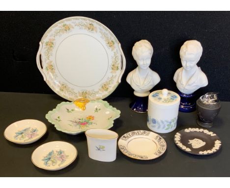 A pair of Limoge busts;  decorative trinket dish Wedgwood;  etc 
