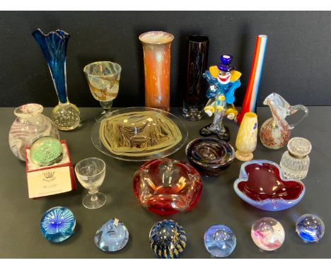 Art Glass - a Murano glass bowl;  others;  Mdina Goblet;  Caithness Petunias and Moon Crystal glass paperweights;  others etc