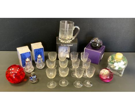 A Caithness Northern Light paperweight;  others Celebration;  Isle of Wight pebble;  Burns Crystal tankard;  set of early 20t