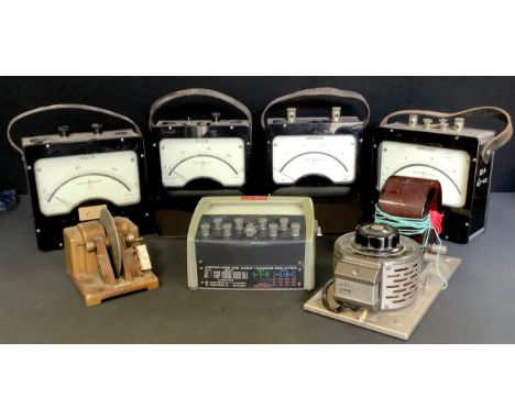 A Brecon Rotary Regavolt; a Medcalf Hy Flo air pump; an Elliott AC Test set Model 5000; two Compton Parkinson Ltd ammeters; t