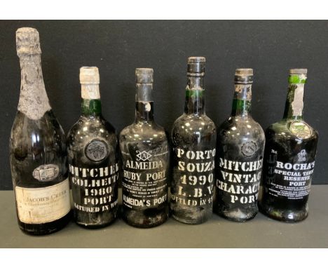 Almeida Ruby Port, 75cl bottle;  Rocha's Special Tawny Reserve Port;  Mitchell Vintage Character Port;  Porto Souza 1990;  et