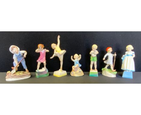 Royal Worcester - Seven Days of the Week figures, Monday to Sunday, printed marks (7). 
