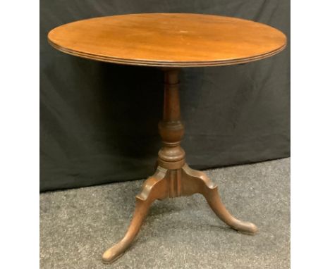 A 'George III' mahogany tripod occasional table, circular one-piece tilting top, turned column, cabriole legs, pad feet, 71cm