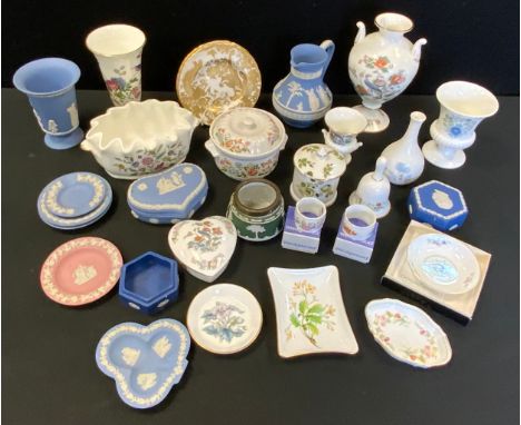 Wedgwood Blue Jasper Ware vases, jugs, trinket dishes;  Wedgwood Kutana Crane;  Royal Crown Derby Gold Aves side plates;  etc
