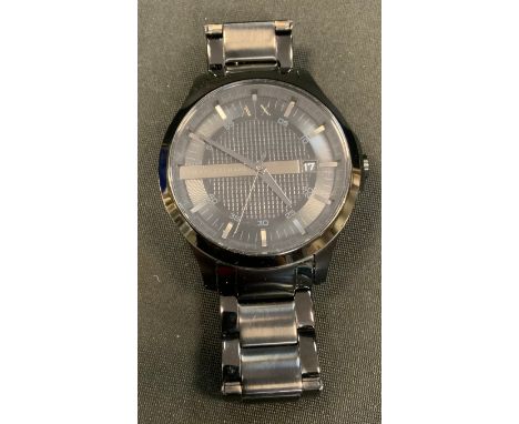 An Armani Exchange gentleman's wristwatch, steel batons, second sweep 
