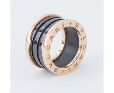 Bvlgari, An 18ct rose gold Bvlgari B.zero1 black ceramic ring, hallmarked 750, Made In Italy, 10.1gm, size J 1/2, comes with 