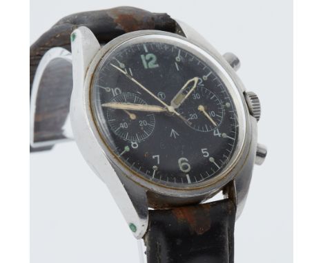 A stainless steel chronometer Military wristwatch, black dial, 36mm, stamped on backplate 0552/924-3306, 2877/73, on black le