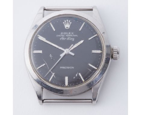 Rolex, a vintage automatic Rolex Oyster Perpetual Air King Precision watch face only, 34mm, black silver baton dial, model nu