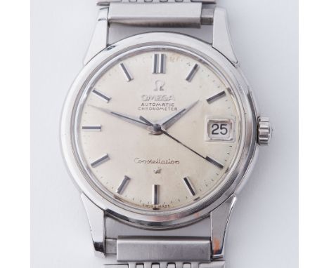 Omega, a vintage Omega Automatic Chronometer Date Constellation wristwatch, silver baton dial fitted on steel bracelet (non O