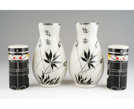 Pair of Radford pottery vases  together with a Carlton ware salt and pepper pots in form of guards