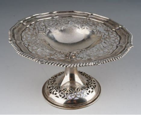 An Edwardian silver reticulated tazza., gadroon and anthemion cast border, on raised support., hallmarked by Harrison Brother