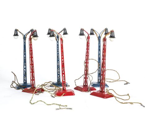 A Group of Märklin Station Lamps for 0 Gauge or Larger, comprising 4 ref 13452/1 single lamp standards in red, together with 