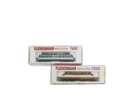 Fleischmann Piccolo N Gauge Electric Locomotives, a cased duo comprising 7410, panoramic motorcar of the DB in light blue liv