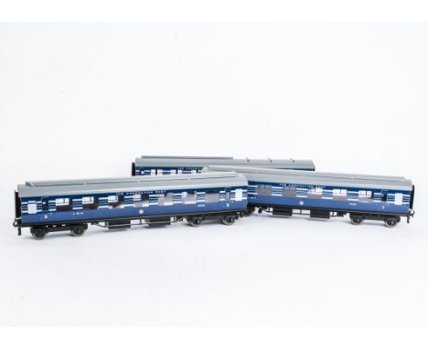 An ACE Trains 0 Gauge 2/3-rail C/20-B LMS 'Coronation' 3-Coach Set and Interior Detailing Kits,  in LMS streamlined blue live