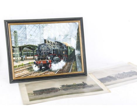 Terry Eden Oil on Canvas and David Shepherd Signed Print, a framed oil depicting an East German tank locomotive and coach dep