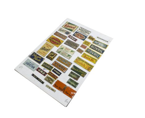 A Collection of Bassett-Lowke 0 Gauge Tinplate Advertising Signs, including Bovril, BDV, Scotch Ale, Eno's, Player's, Ronuk, 