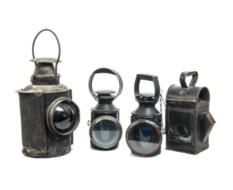 American and British Railway Lamps, The Non Sweating Adlake Lamp Chicago, small chip to red lens, and British lamps including