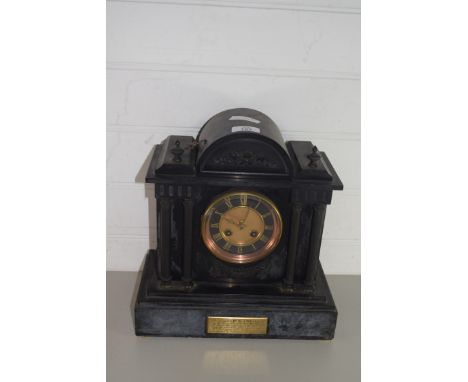 SLATE CLOCK WITH INSCRIPTION TO BASE