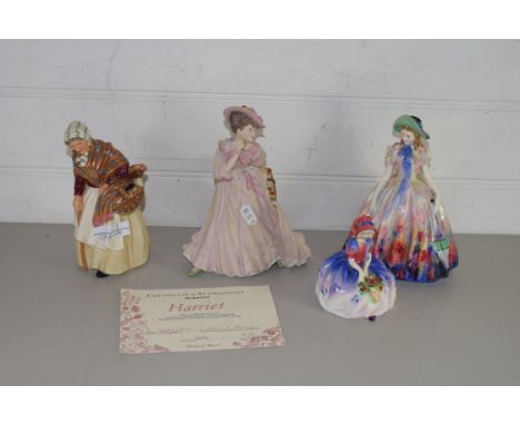 GROUP OF CERAMIC FIGURES, ROYAL DOULTON FIGURE OF GRANDMA, MONICA AND EASTER DAY, AND A WEDGWOOD FIGURE OF HARRIET